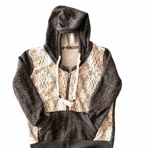 LACE FRONT HOODIE W/rope drawstring